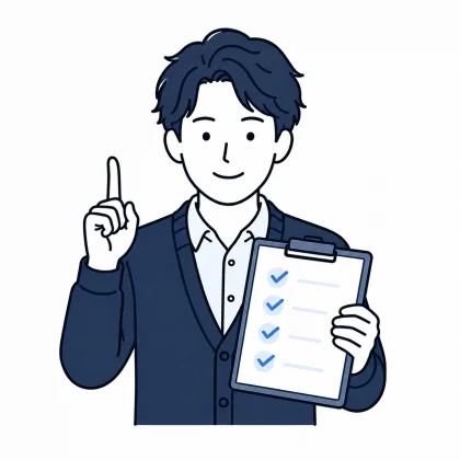 チェックリストを持って説明する人